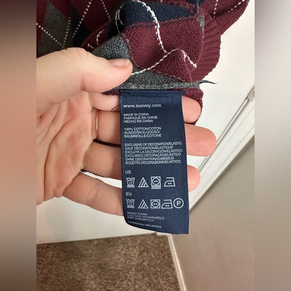 Tommy Hilfiger Mens Argyle Sleeveless Sweater Vest Burgundy/Gray/Navy L #1634 - Picture 4 of 6